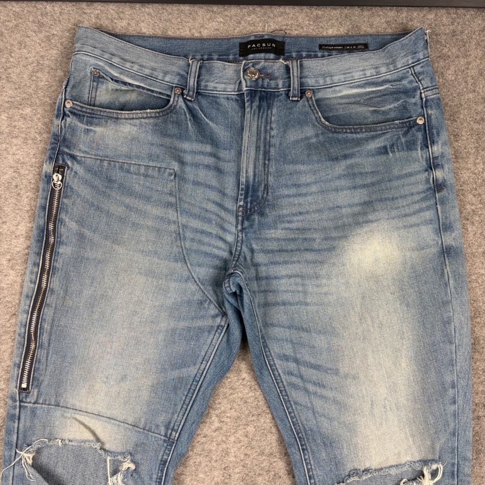 PacSun Stacked Skinny Jeans‎ Mens 34x32 Distressed Light Wash Streetwear Raw Hem